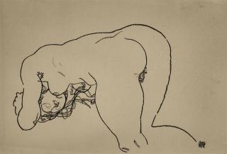Egon Schiele - Female Nude Bending Down on Knees and Elbows