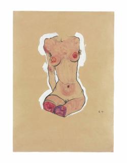 Egon Schiele - Female Nude  (recto);  Head of a Young Man (Hans Massmann)  (verso)