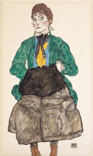 Egon Schiele - Frau in grüner Bluse mit Muff