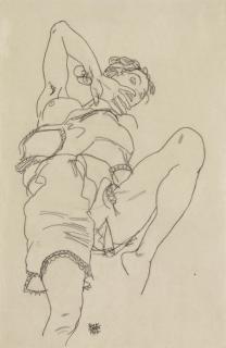 Egon Schiele - Frau In Unterwäsche Sich Rückwärts Lehnend (Woman In Underclothes Leaning Backward)