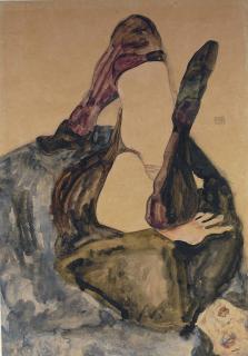 Egon Schiele - Frau mit erhobenem Bein und lila Strümpfen