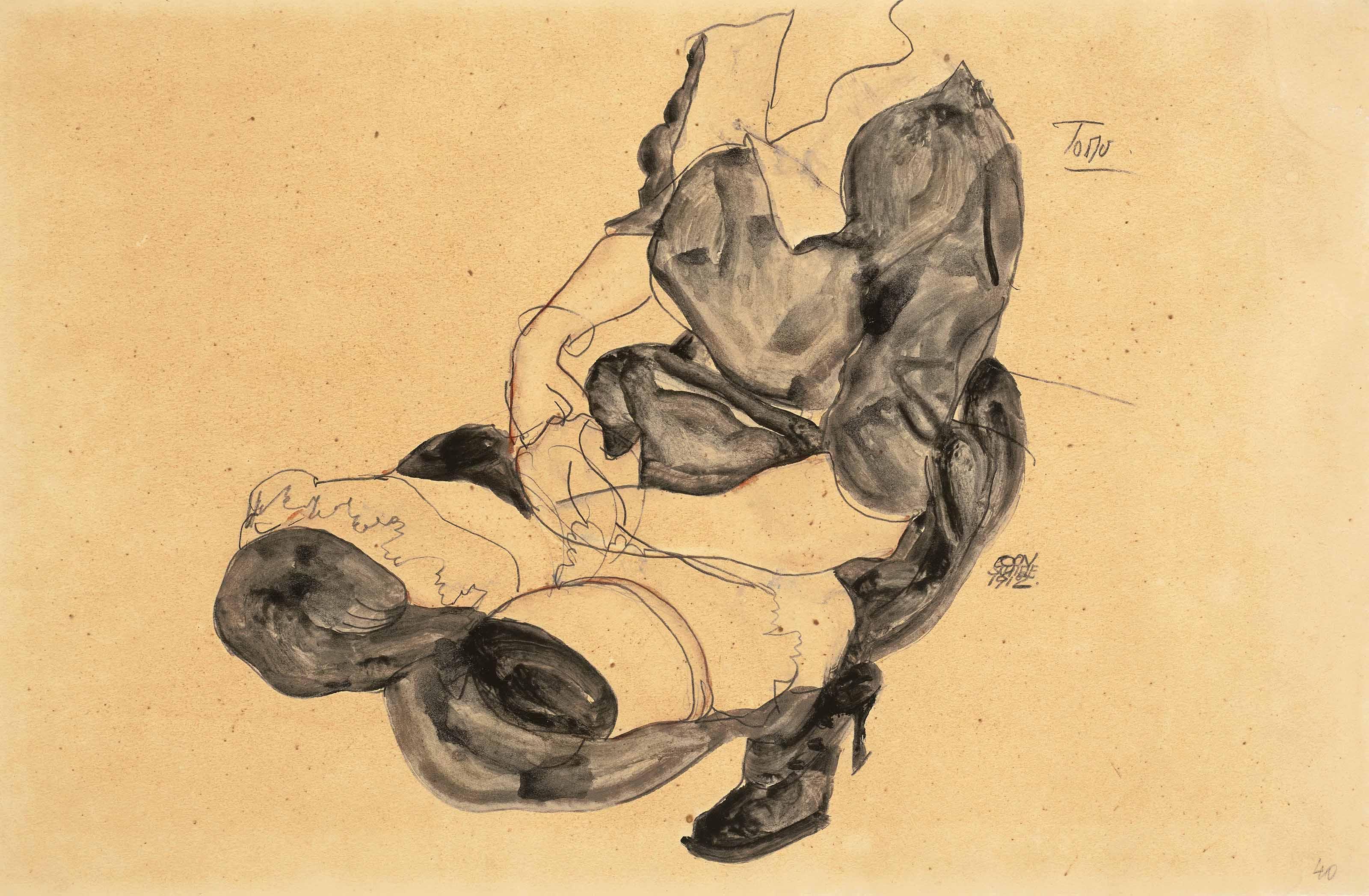 Egon Schiele - Hockender weiblicher Torso (recto); Weiblicher Halbakt (verso)