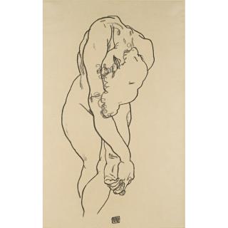 Egon Schiele - Kauernder Akt Mit Herabgebeugtem Kopf Und Überkreutzten Händen (Bending Woman With Head Bowed And Crossed Hands)