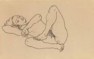 Egon Schiele - Liegender Akt mit gehobenem Bein