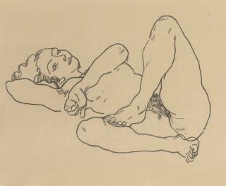Egon Schiele - Liegender Akt mit gehobenem Bein