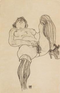Egon Schiele - Liegender Akt Mit Gestreiften Strümpfen (Reclining Nude With Striped Stockings)