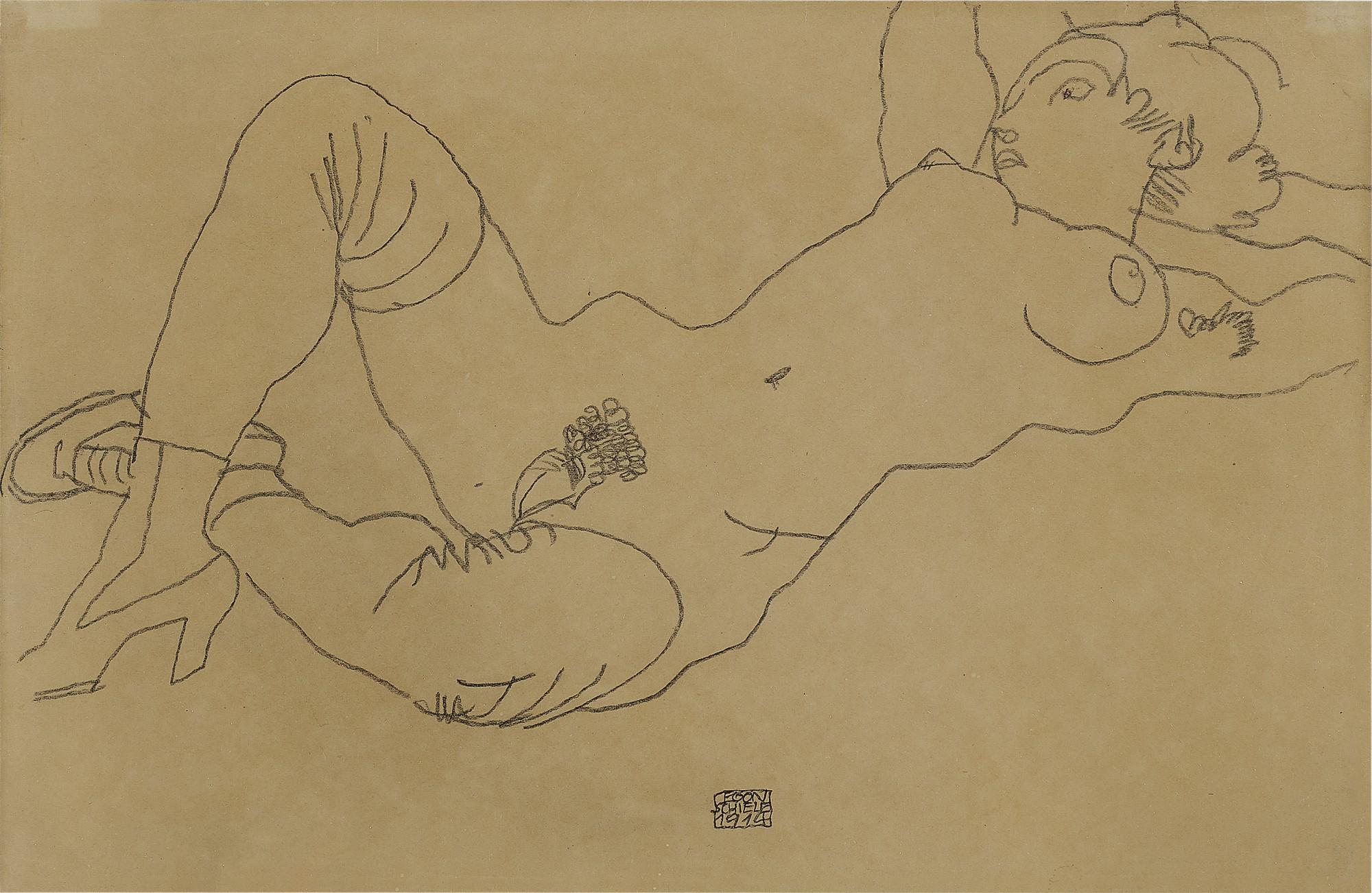 Egon Schiele - Liegender Akt Mit Verschränkten Armen (Reclining Nude With Crossed Arms)