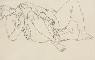 Egon Schiele - Liegender Akt, Onanierend