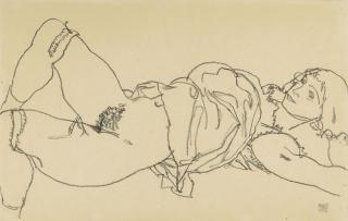 Egon Schiele - Liegender Mädchenakt Nach Rechts, In Ganzer Figur