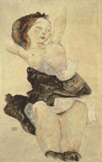 Egon Schiele - Liegendes Jünges Mädchen, Halbakt