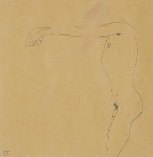 Egon Schiele - Männlicher Akt mit nach links ausgestreckten Armen