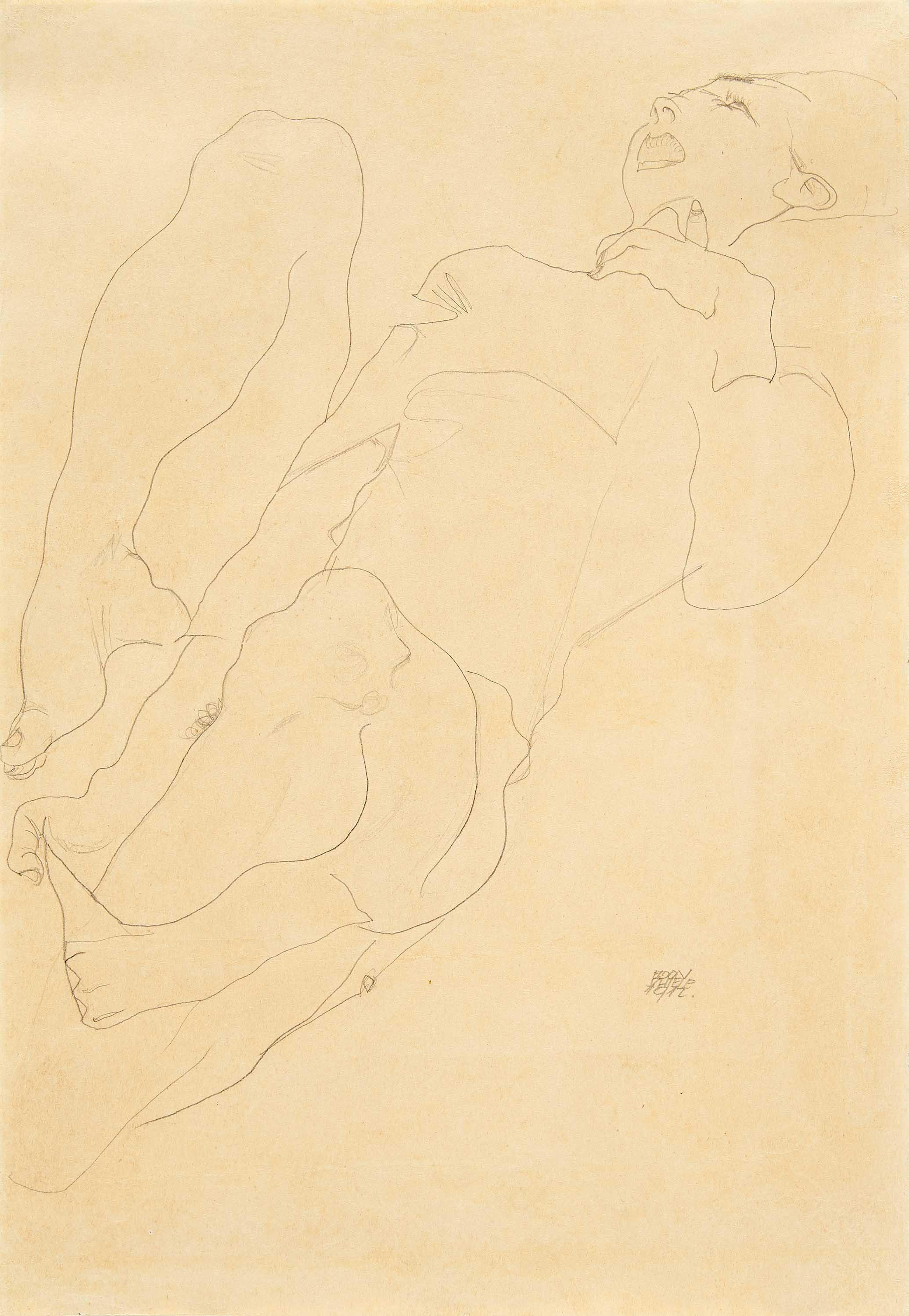 Egon Schiele - Ohne Titel (Liegender Akt mit erhobenen Beinen).