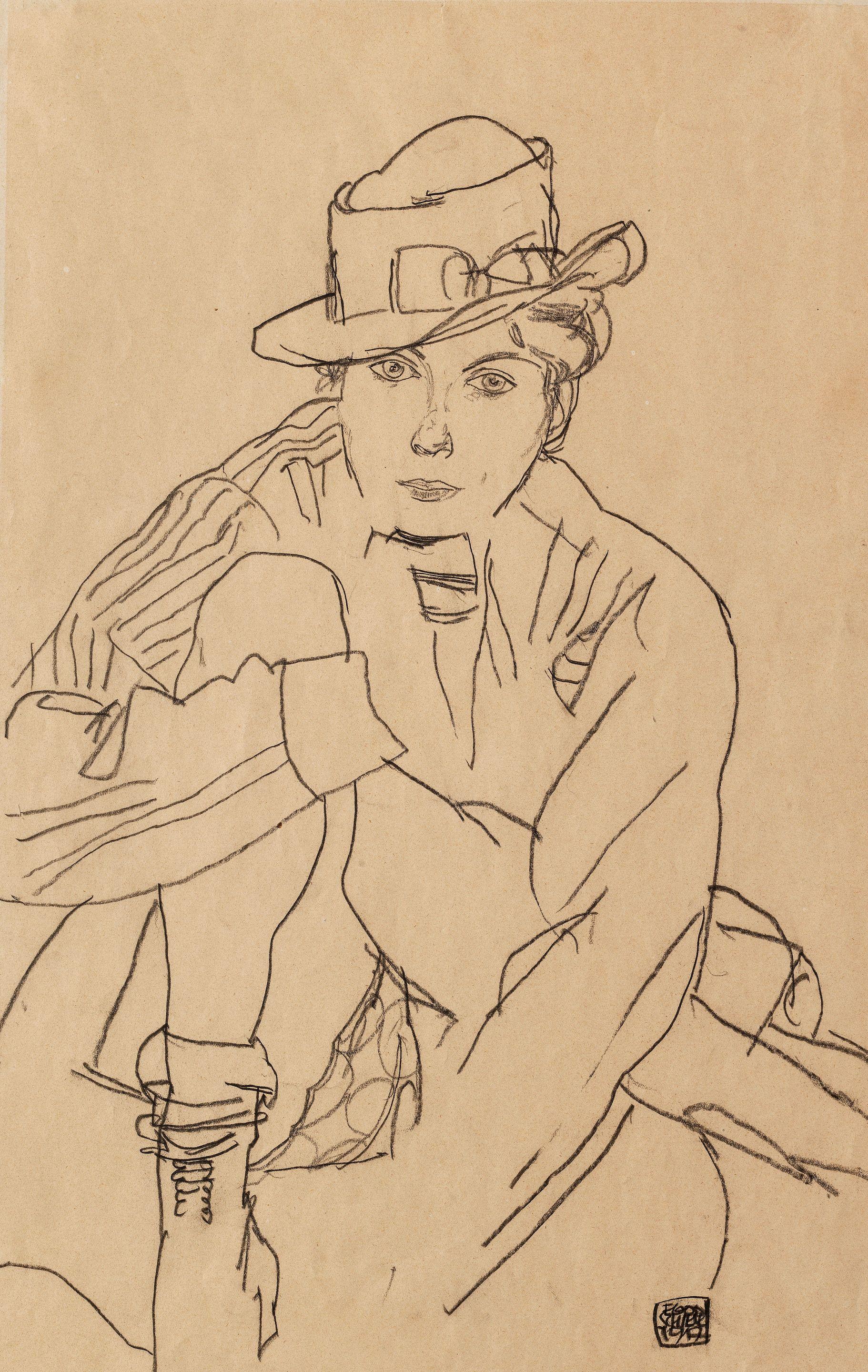 Egon Schiele - Sitzende Frau mit Hut