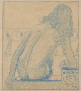 Egon Schiele - Sitzender Akt, Rückenansicht (Seated Nude, Seen From Behind)