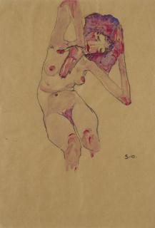 Egon Schiele - Sitzender Frauenakt Mit Geneigtem Kopf Und Erhobenen Armen (Seated Female Nude With Tilted Head And Raised Arms)