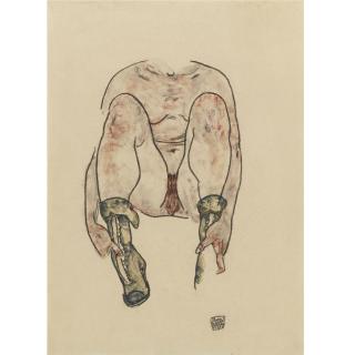 Egon Schiele - Sitzender Weiblicher Akt Mit Grünen Stiefeln (Torso) (Seated Female Nude With Green Boots (Torso))