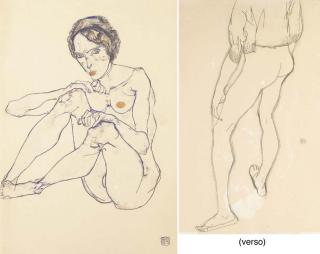 Egon Schiele - Sitzender weiblicher Akt (recto); Stehender männlichter Akt (verso)