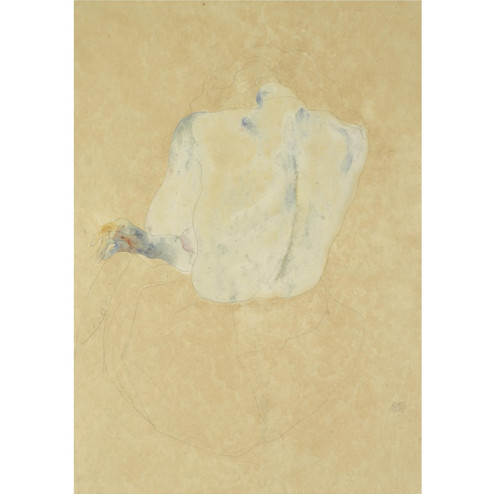Egon Schiele - Sitzender Weiblicher Rückenakt (Seated Female Nude From Behind)