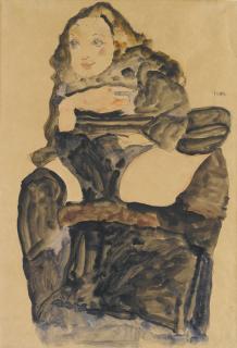 Egon Schiele - Sitzendes Mädchen Mit Erhobenem Bein (Seated Girl With Raised Left Leg)
