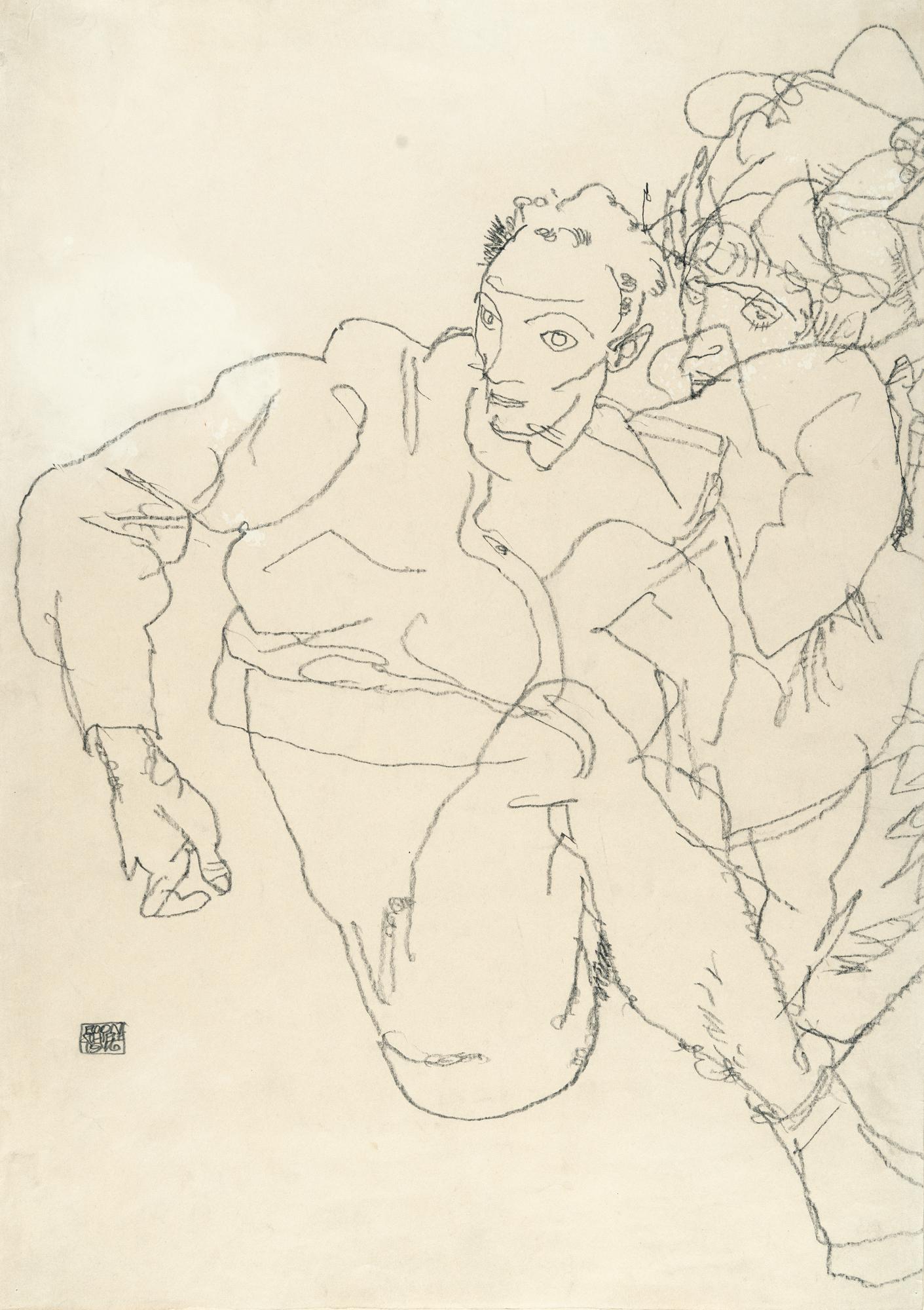 Egon Schiele - Sitzendes Paar (Schiele mit seiner Frau)