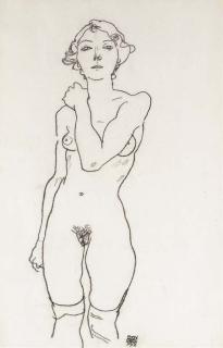 Egon Schiele - Stehende von Vorne, Mit Auf Die Rechte Schulter Gelegtem Arm