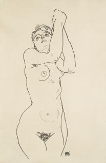 Egon Schiele - Stehender Akt Mit Erhobenen Armen (Standing Nude With Raised Arms)