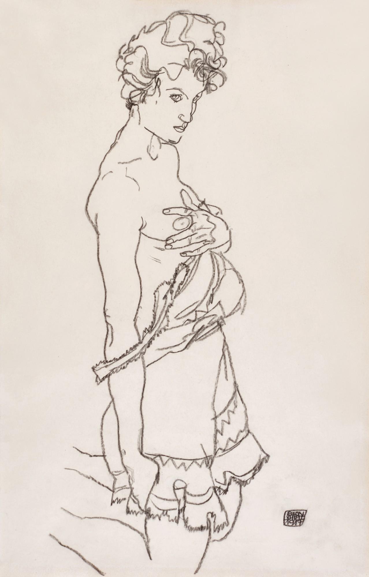Egon Schiele - Stehender Halbakt (Standing semi-nude)