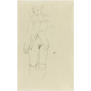 Egon Schiele - Stehender Weiblicher Halbakt (Valerie Neuzil) (Standing Female Semi-Nude (Valerie Neuzil)) - Recto  Sitzender Weiblicher Rückenakt (Seated Female Nude, Back View) - Verso