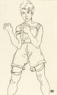Egon Schiele - Stehendes Mädchen Mit Erhobenen Händen (Standing Girl With Hands Raised)
