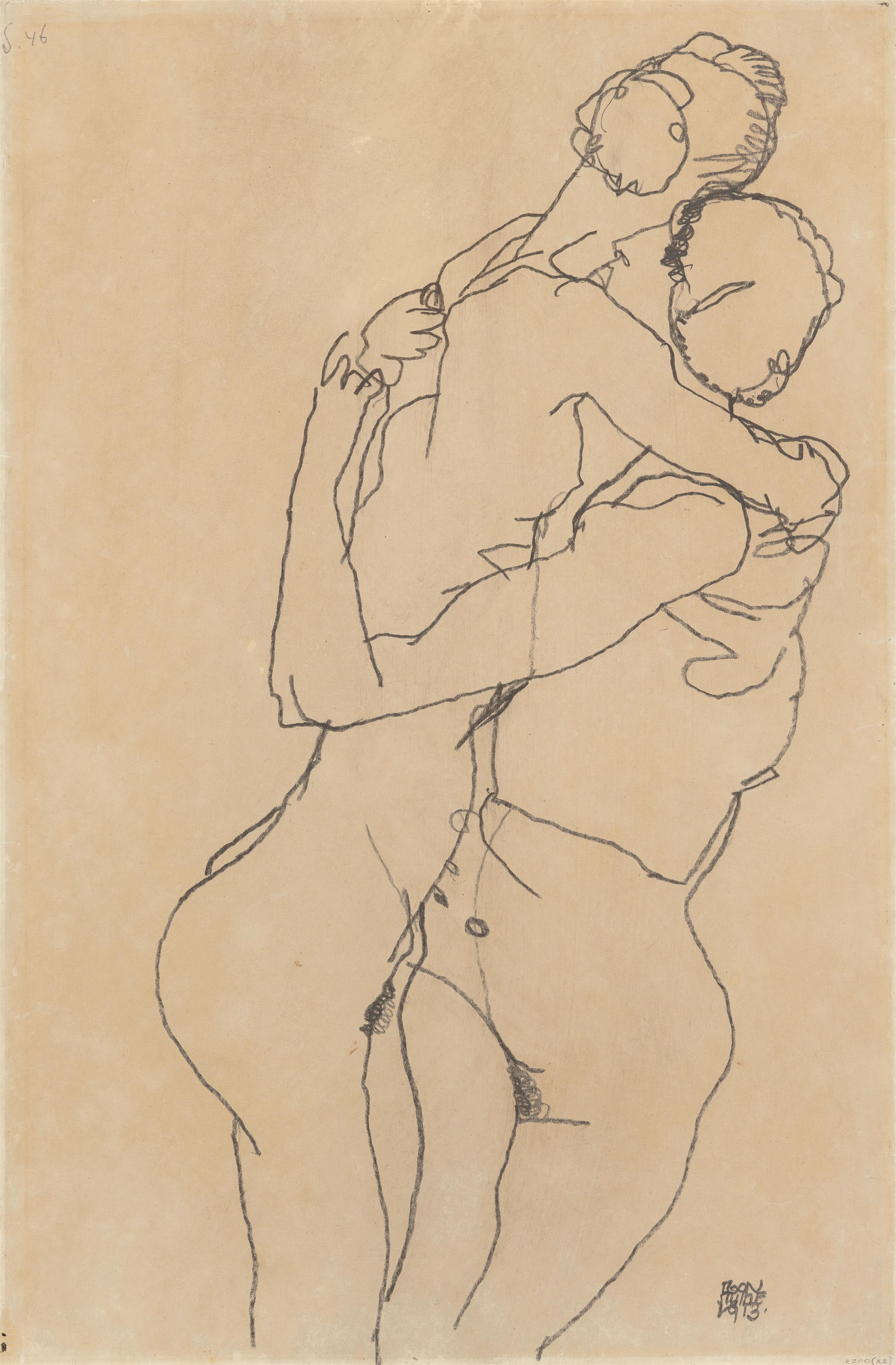Egon Schiele - Two standing Female Nudes, Embracing