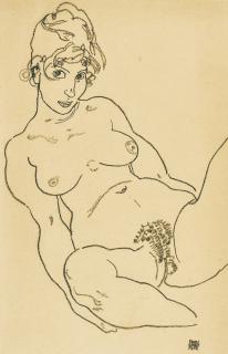 Egon Schiele - Weiblicher Akt Mit Gespreizten Beinen (Female Nude With Legs Spread)