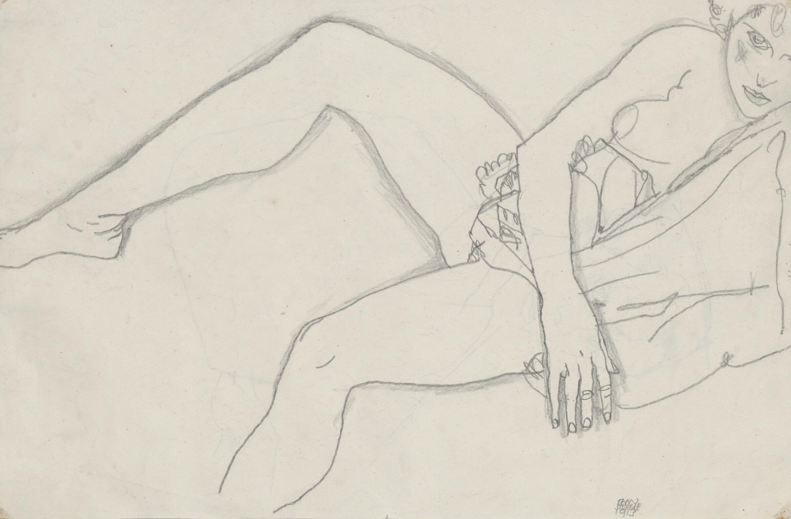 Egon Schiele - Weiblicher Akt (recto); Bildnis des Pianisten Roderick Mackey (verso)