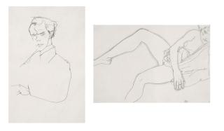 Egon Schiele - Weiblicher Akt (recto); Bildnis des Pianisten Roderick Mackey (verso)