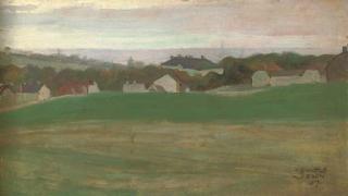 Egon Schiele - Wiese Mit Dorf Im Hintergrund II