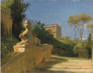 Egron Sellif Lundgren - Le parc d\'une villa à Rome, avec un sphinx au premier plan