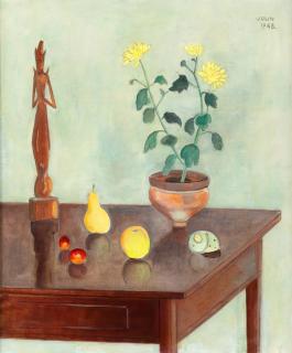 Einar Jolin - Still life with figurine and fruits