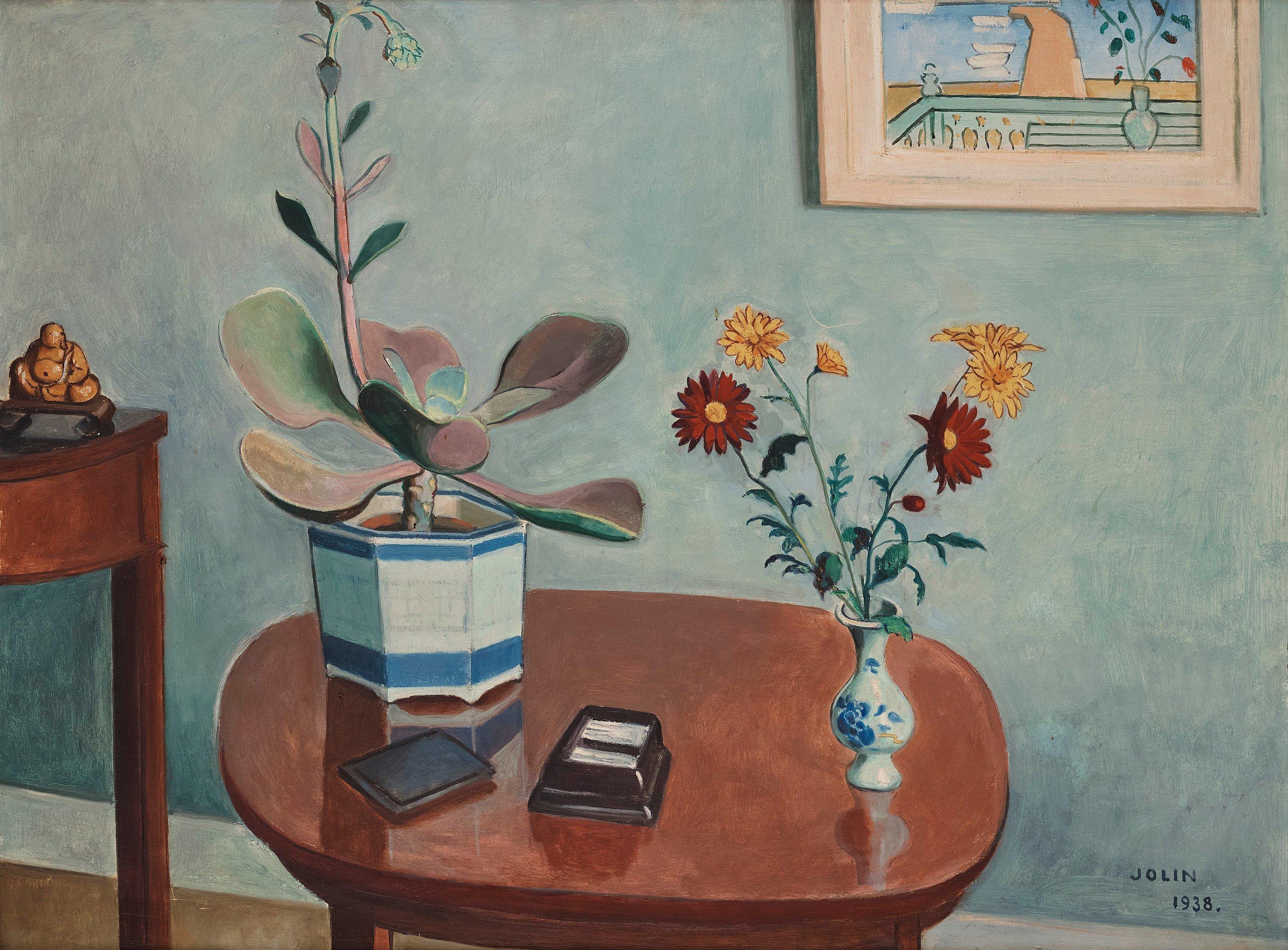 Einar Jolin - Still life with flowers on table