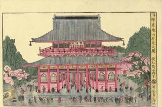 Eishosai Choki - Uki-e Toeizan hanami no zu (Cherry-blossom viewing at Toeizan: perspective view)