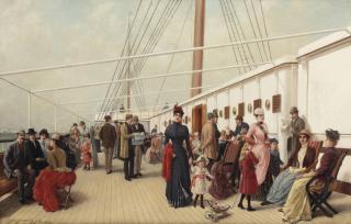 Eisman Semenowsky - Elegant Figures Strolling On The Upper Deck Of An Ocean Steamer
