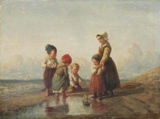 Elchanon Verveer - Children playing with a boat on the beach