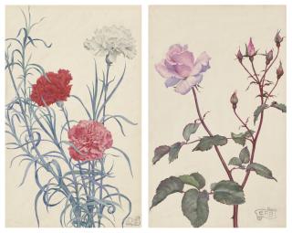 Eleanor Fortescue Brickdale, R.W.S. - Carnations; and Lady Pirrie Rose