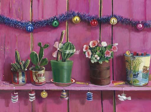 Elena Climent - Plantas En Botes Sobre Pared Rosa
