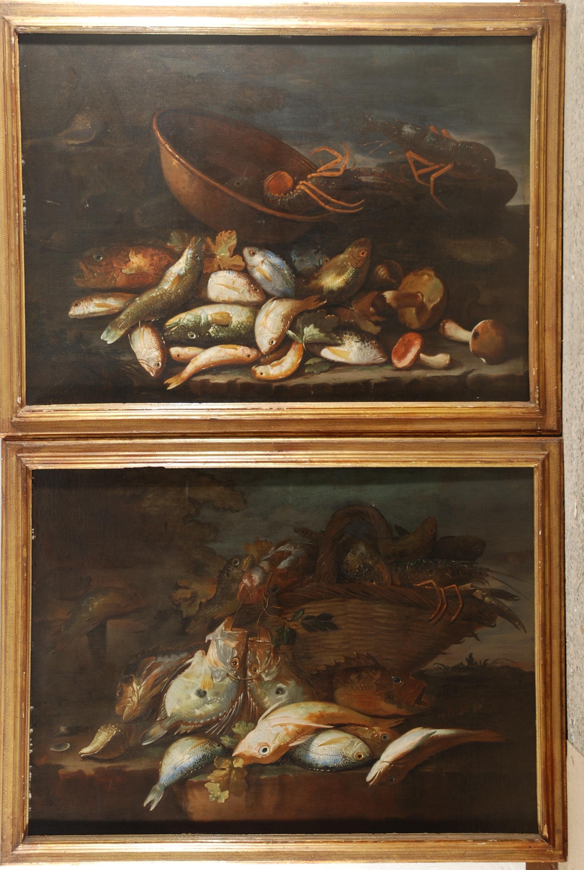 Elena Recco - Natura morta con funghi, aragoste, triglie e branzini