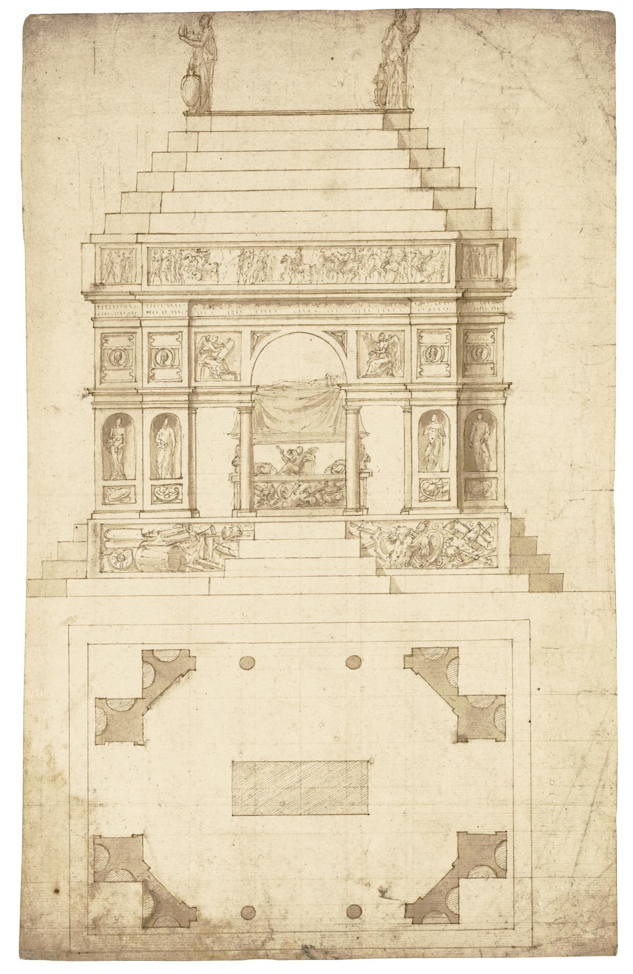 Elevation And Ground Plan Of A Tomb