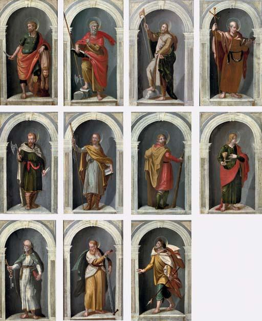Eleven Apostles with their attributes in niches