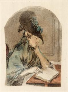 Elias Martin - Interiör med en kvinna läsande en bok