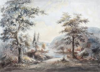 Elias Martin - Landskap med figurer, boskap och röda stugor