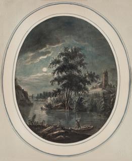 Elias Martin - Moonlight over a church and a boat