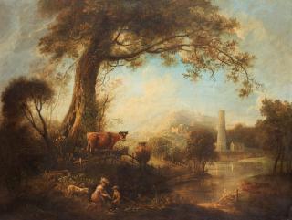 Elias Martin - River landscape with fishermen near a tree