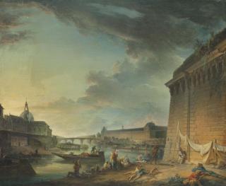 Elias Martin - Vue de la Seine et du Louvre, prise depuis le Vert Galant, sous le Pont Neuf